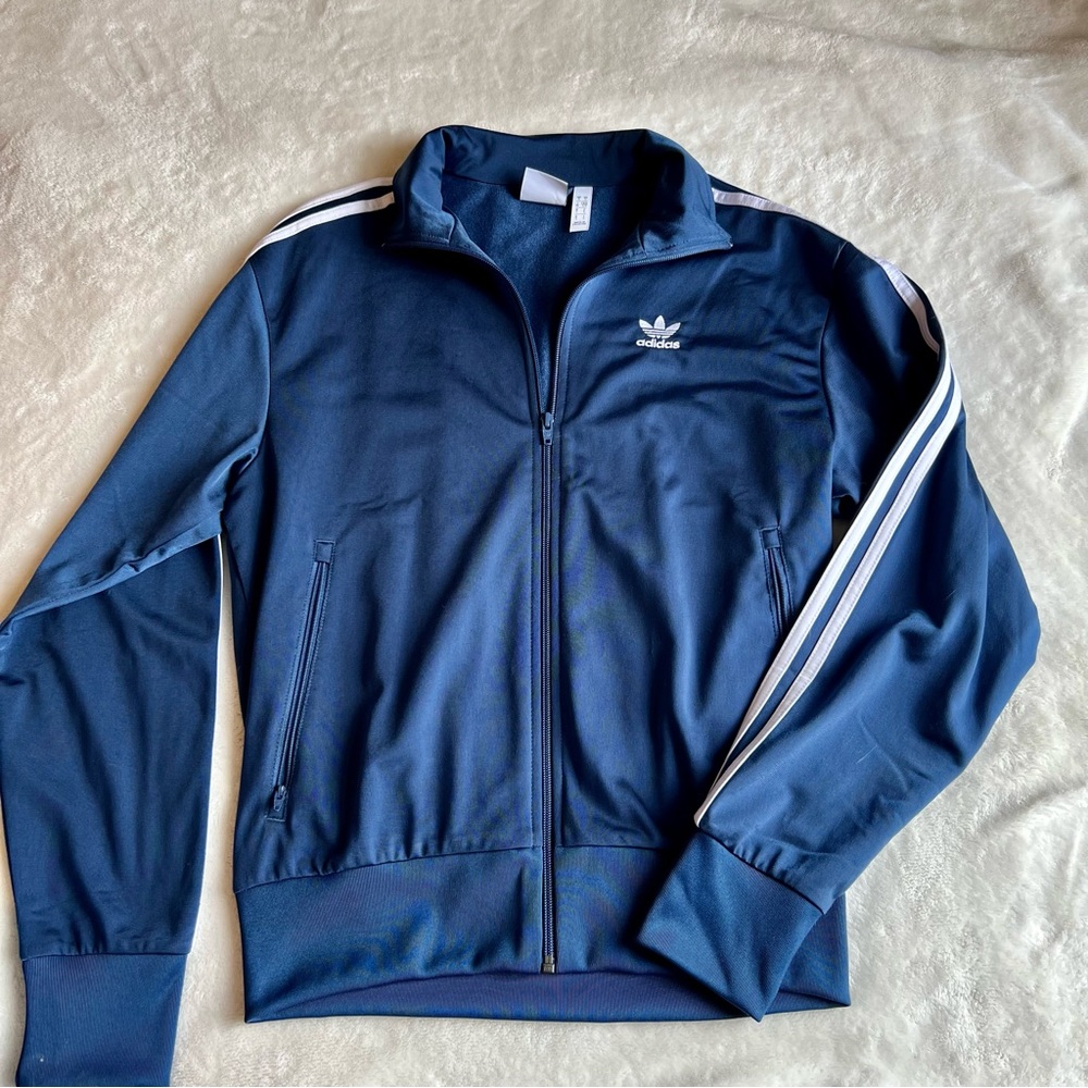 Adidas zip up jacket, color navy, size medium